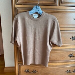 Oleg Cassini Short-Sleeve Crewneck Sweater in Light Brown